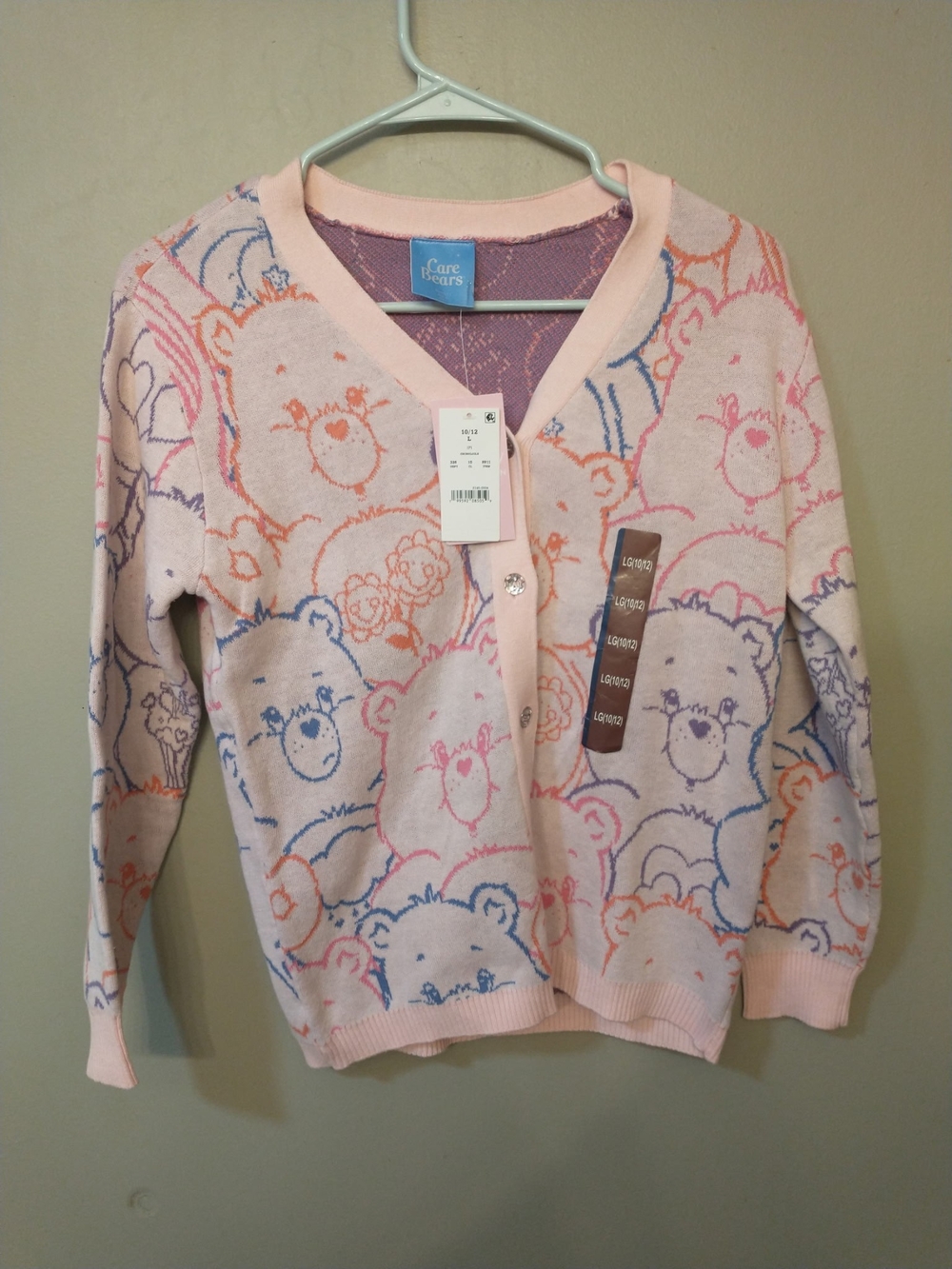 Care Bears Light Pink Knit Cardigan with Multicolor Bear Faces